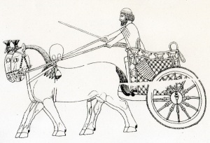 The royal chariot drawn by two horses; Persepolis.